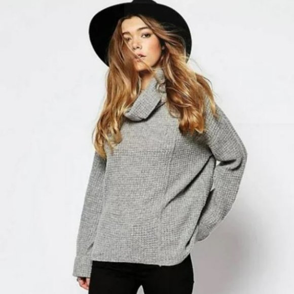 FREE PEOPLE Sidewinder 100% Wool Waffle Knit Oversized Slouchy Chunky Sweater - Picture 14 of 14